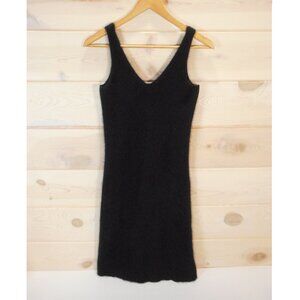 Ralph by Ralph Lauren Angora Sweater Dress Ribbed Knit Black Fuzzy Fluffy V-neck